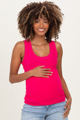 Hot Pink Ribbed Scoop Neck Maternity Tank Top
