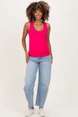 Hot Pink Ribbed Scoop Neck Maternity Tank Top