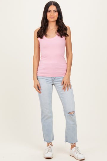 Pink Ribbed Scoop Neck Tank Top
