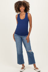 Navy Ribbed Scoop Neck Maternity Tank Top
