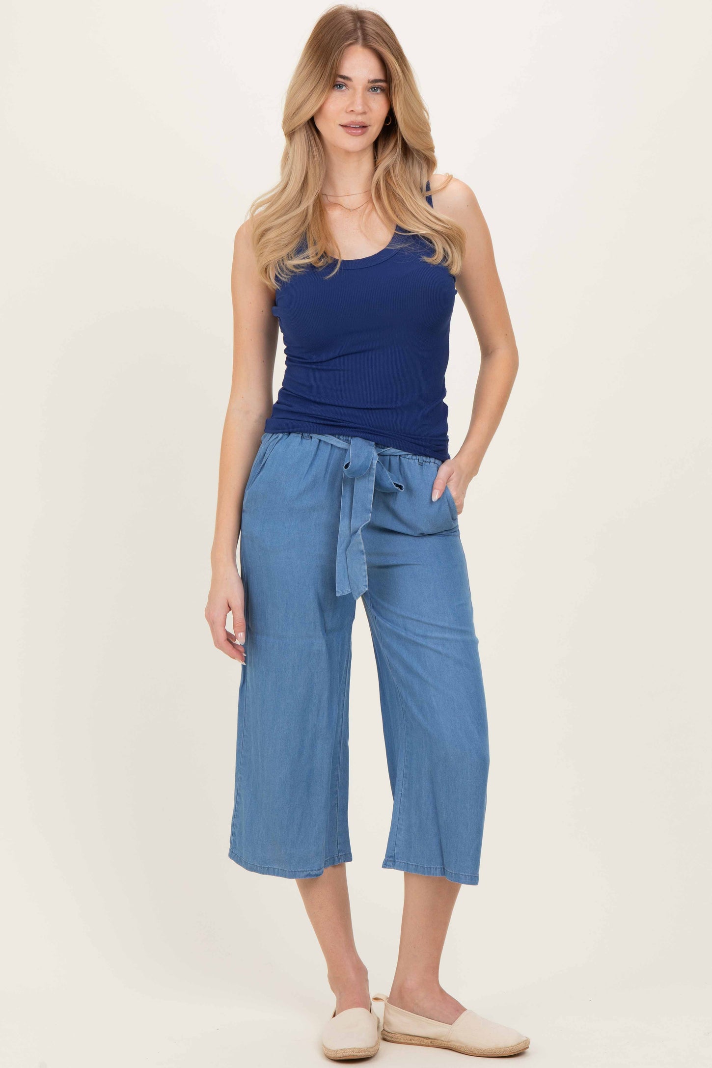 Navy Ribbed Scoop Neck Tank Top