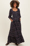 Navy Floral Smocked Button Accent Maternity Maxi Dress
