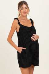 Black Stripe Front Tie Linen Blend Maternity Romper