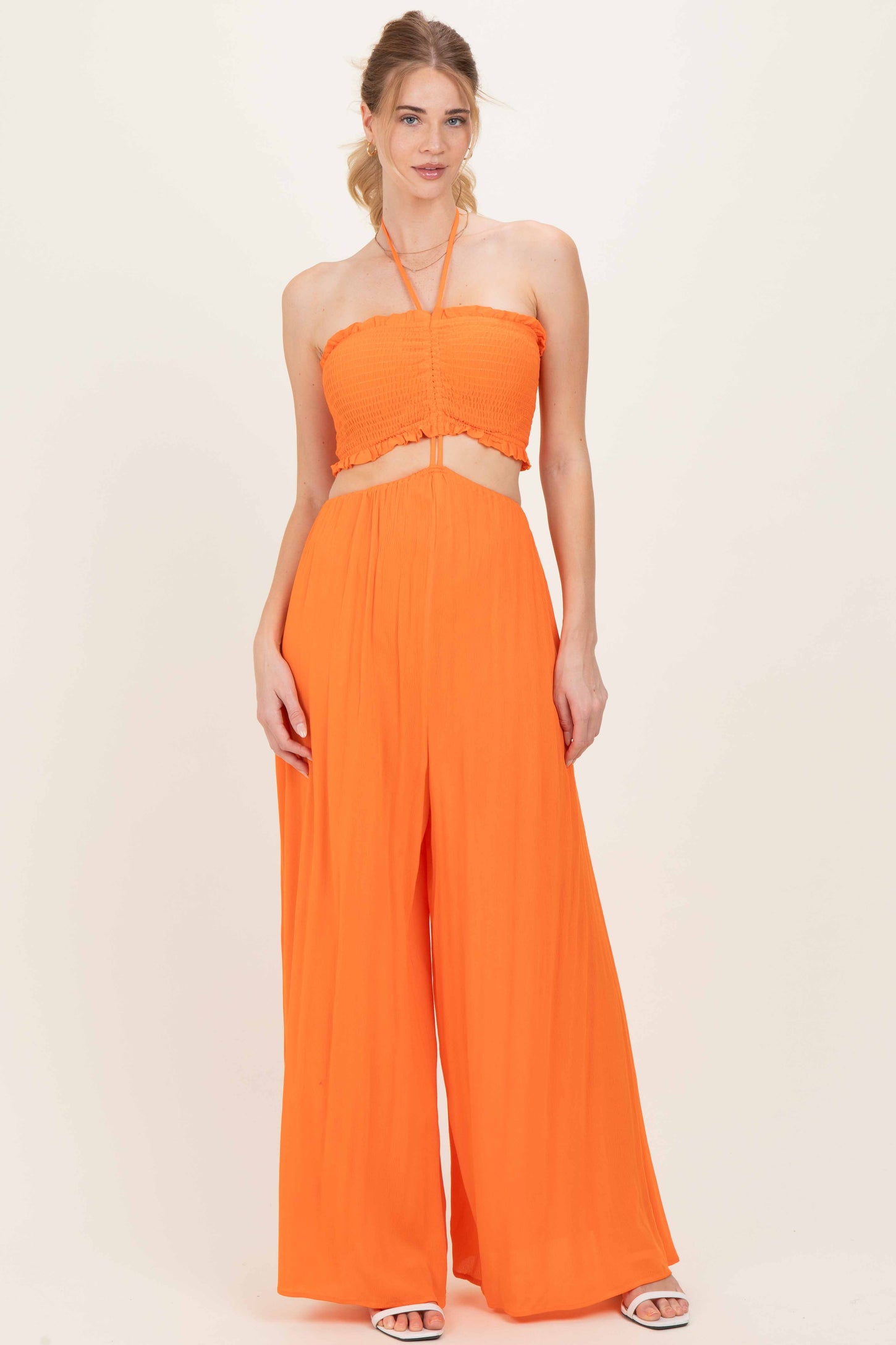 orange dress jumpsuit DANDY Burnt Orange V Neck Sleeveless Jumpsuit