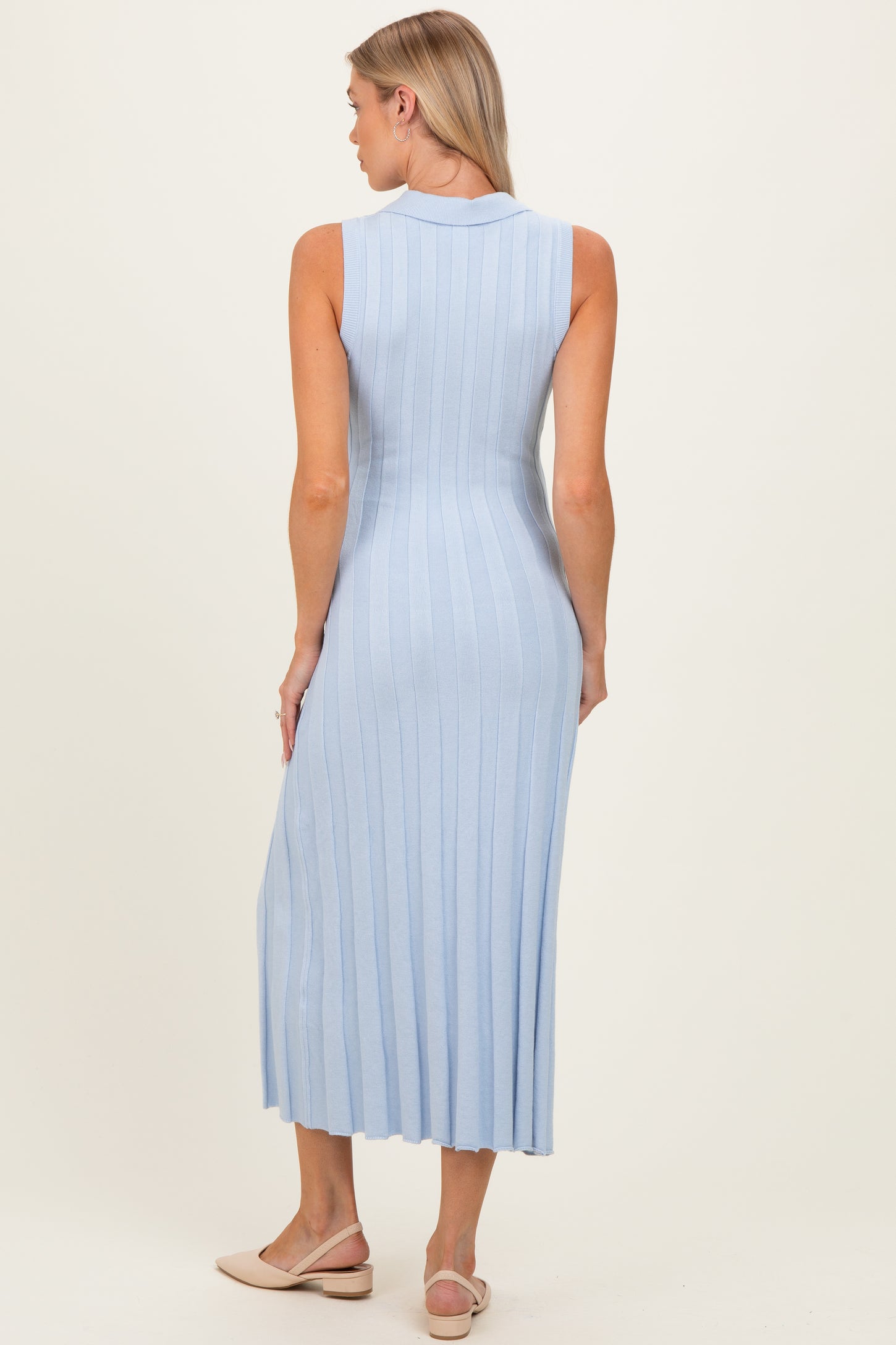 Sky Knit Collared Sleeveless Maternity Maxi Dress