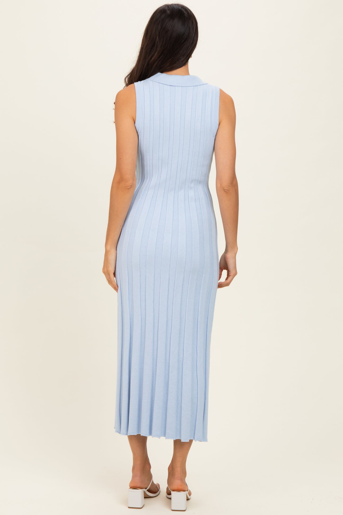 Sky Knit Collared Sleeveless Maxi Dress