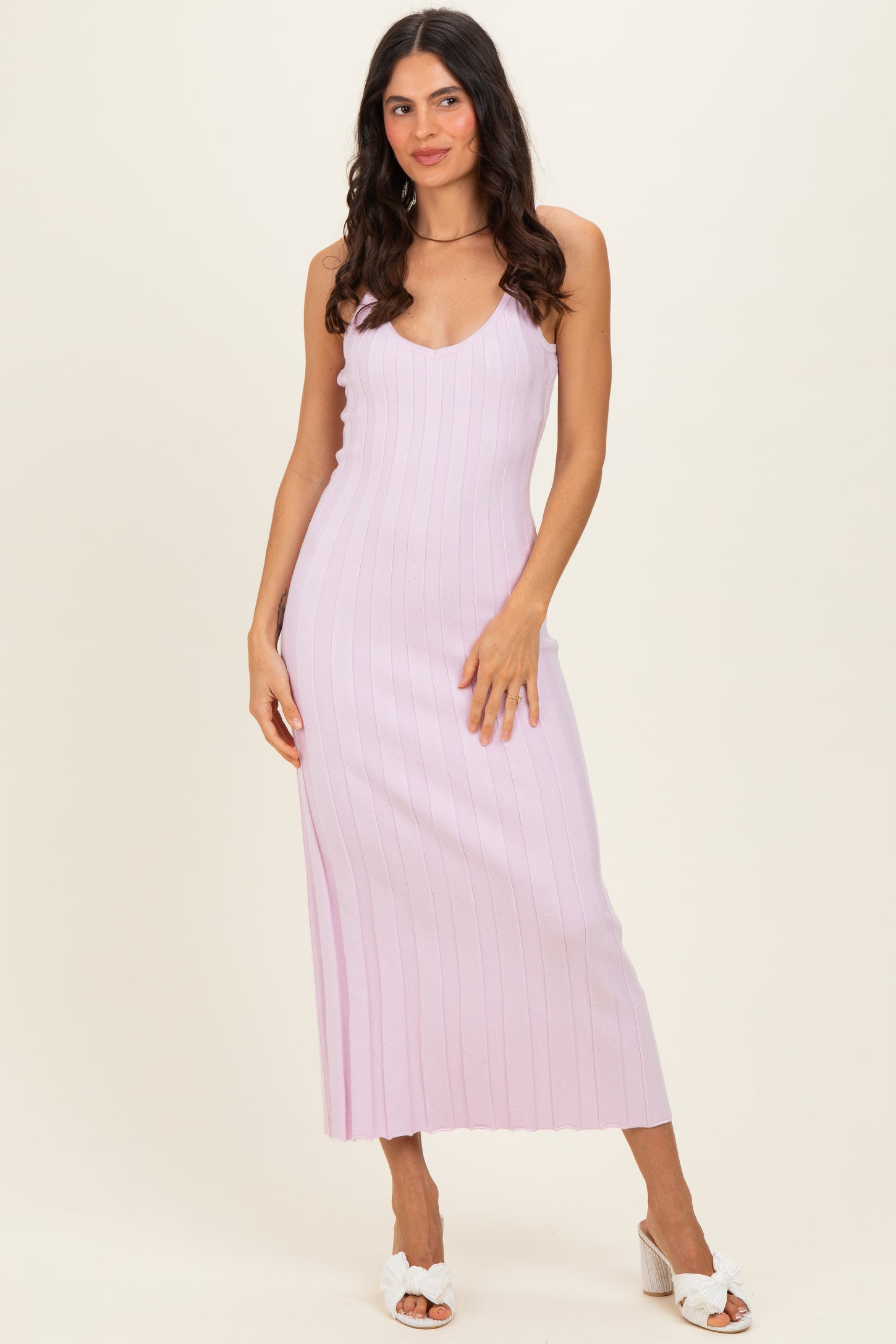 pink ribbed maxi dress Everyday Smiles Ribbed Cami Maxi Dress (Light Pink)