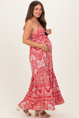 Cranberry Floral Cutout Racer Back Maternity Maxi Dress
