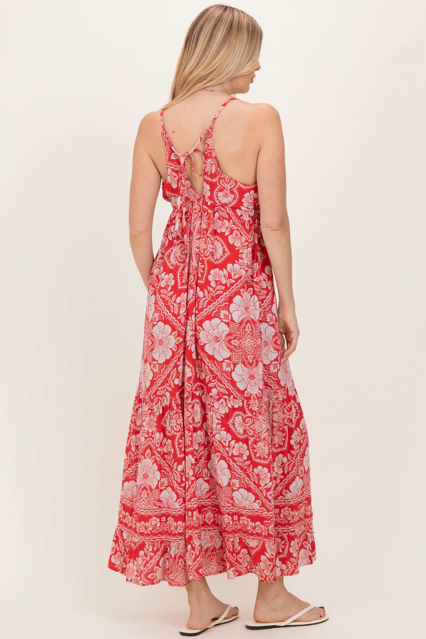 Cranberry Floral Cutout Racer Back Maxi Dress