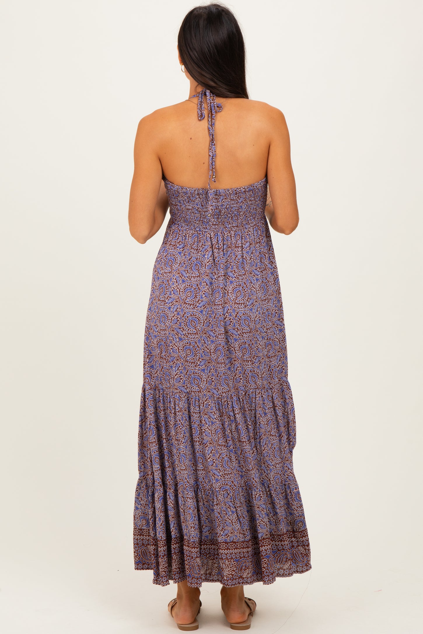 Brown Paisley Halter Maxi Dress