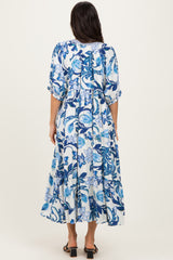 Navy Tropical Floral Tiered Midi Dress