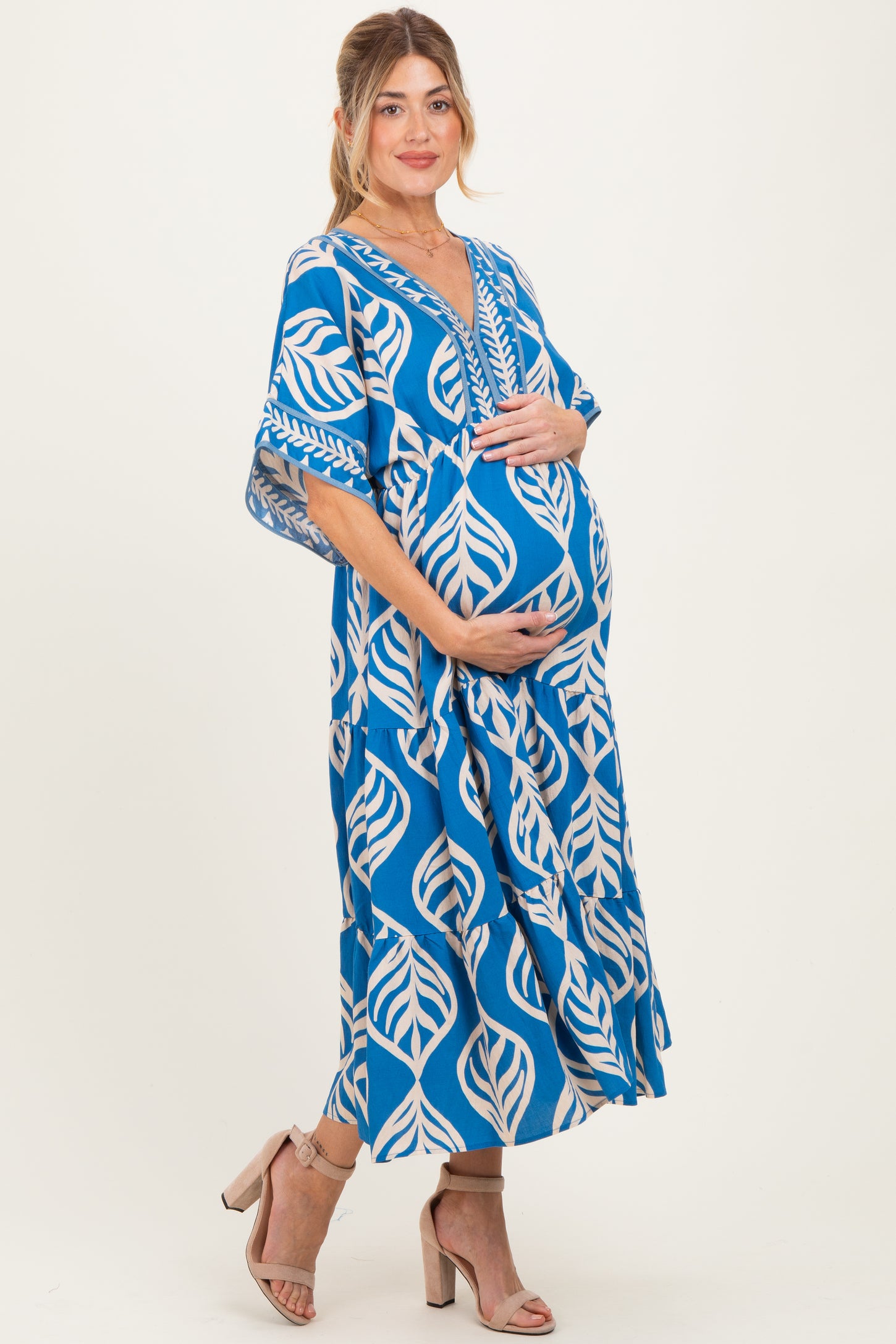 Royal Blue Printed Dolman Sleeve Maternity Maxi Dress