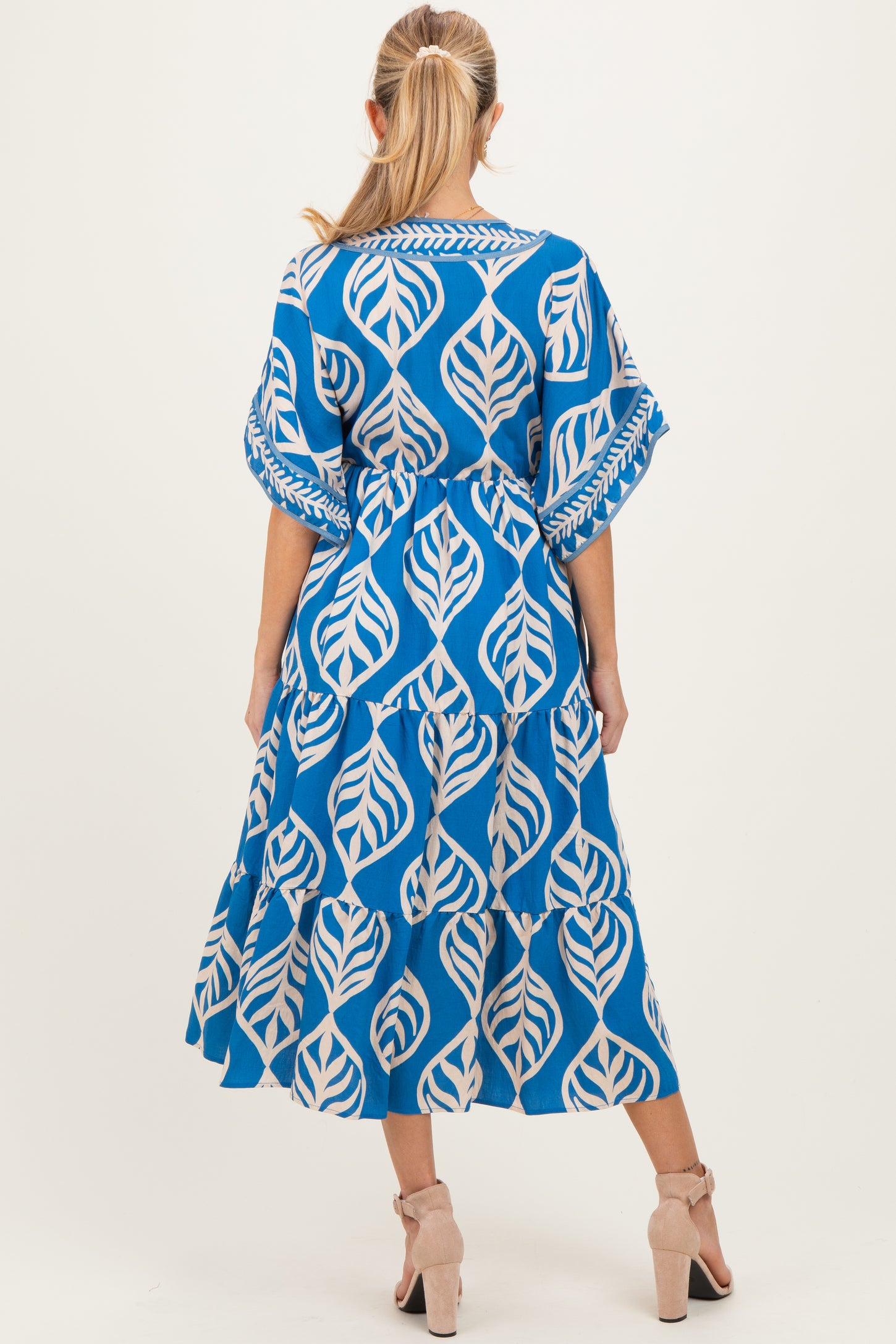Royal Blue Printed Dolman Sleeve Maternity Maxi Dress