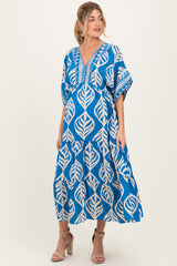 Royal Blue Printed Dolman Sleeve Maternity Maxi Dress