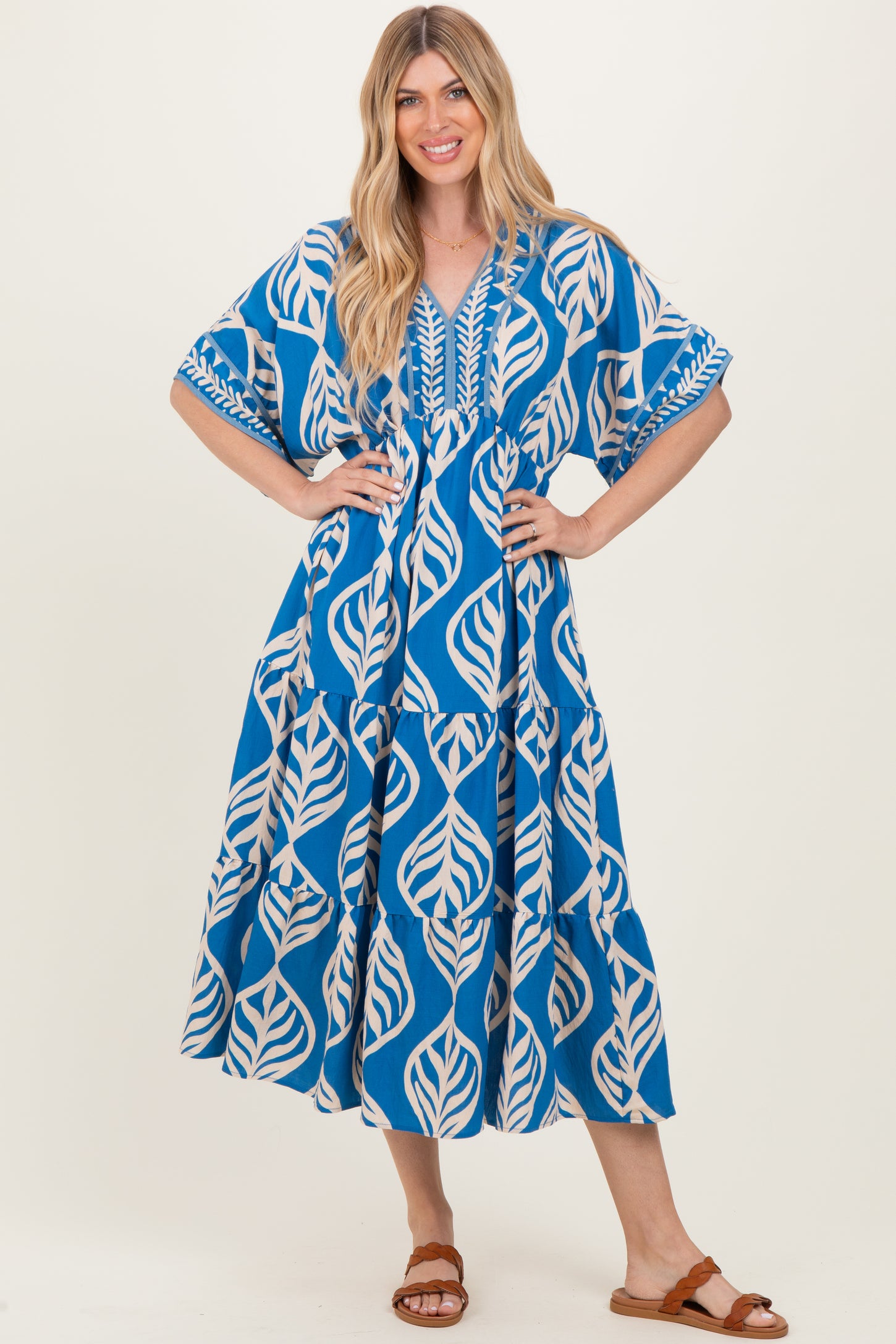 Royal Blue Printed Dolman Sleeve Maxi Dress