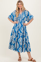 Royal Blue Printed Dolman Sleeve Maxi Dress