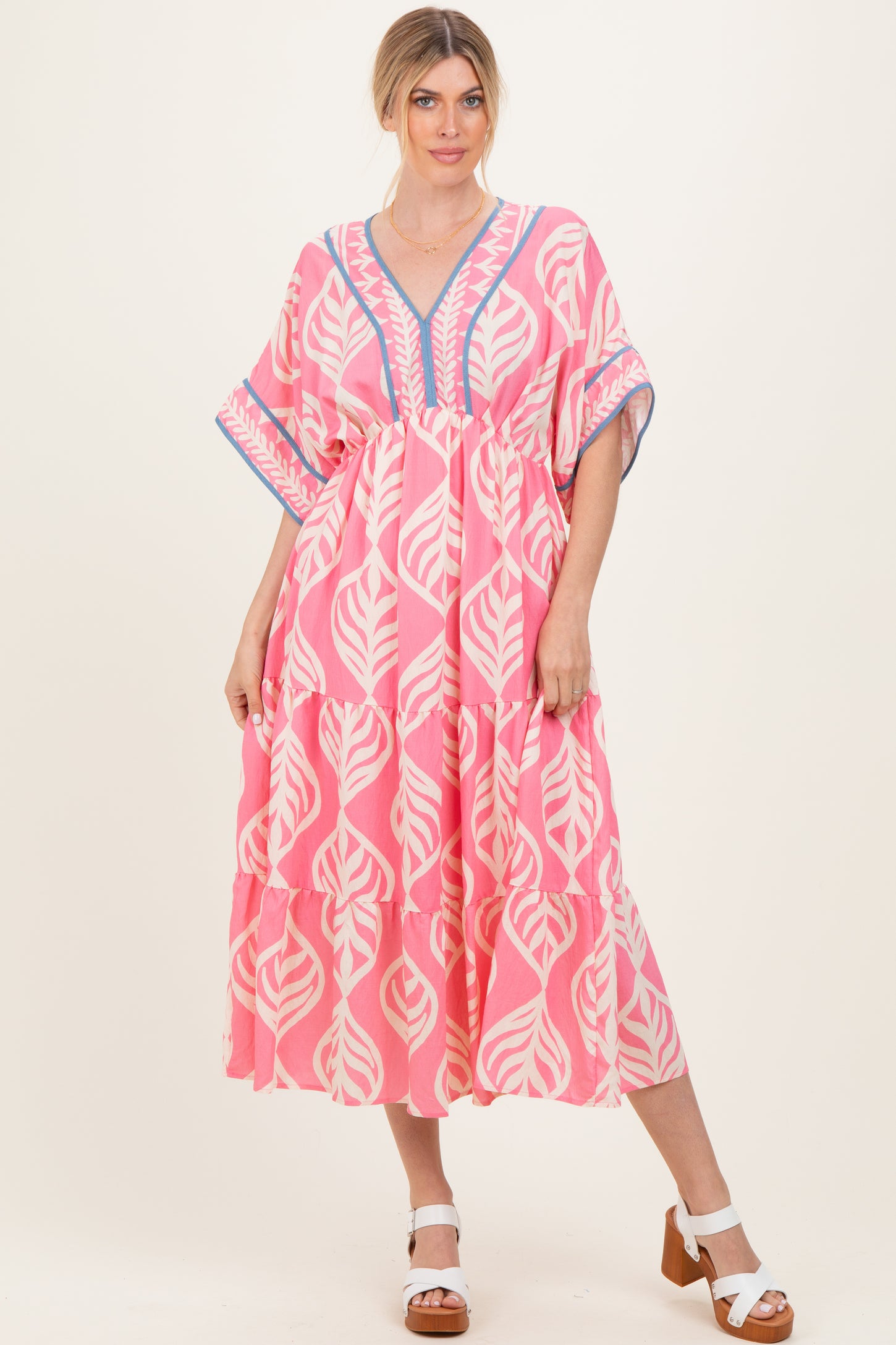 Pink Printed Dolman Sleeve Maxi Dress Pink Printed Dolman Sleeve Maxi Dress