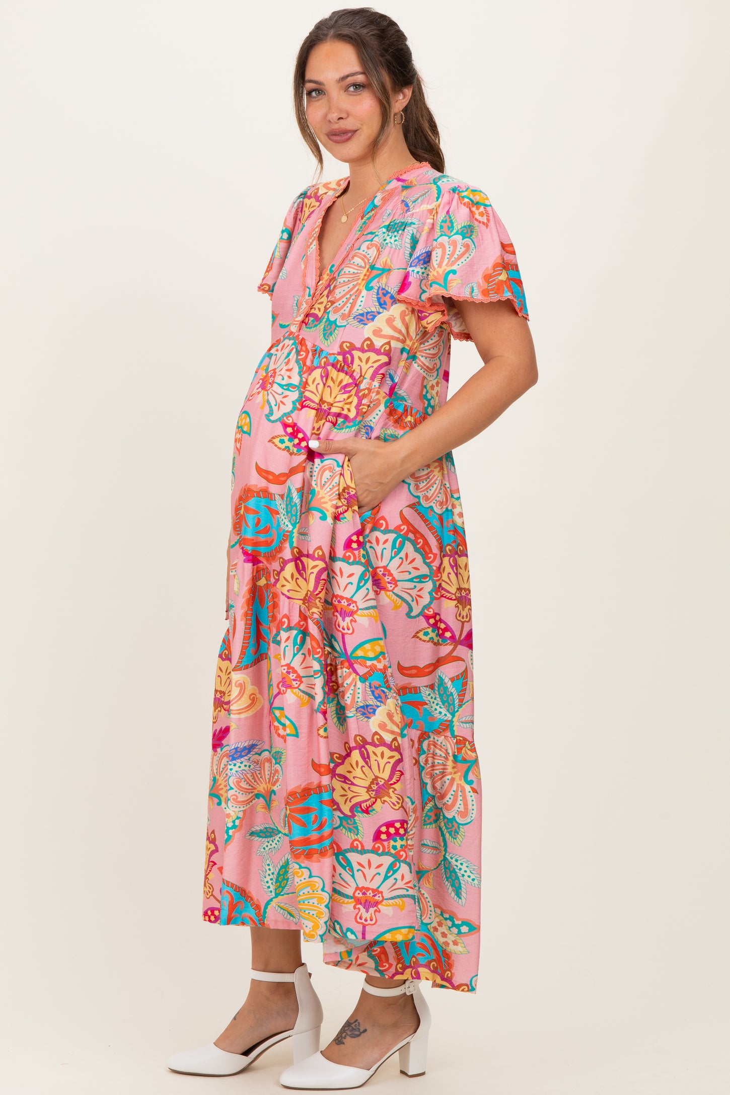 pink boho maternity dress Maternity Photoshoot Dress, Boho Wedding Gown, Baby Shower Dress