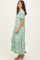 Light Sage Paisley Print Tiered Midi Dress