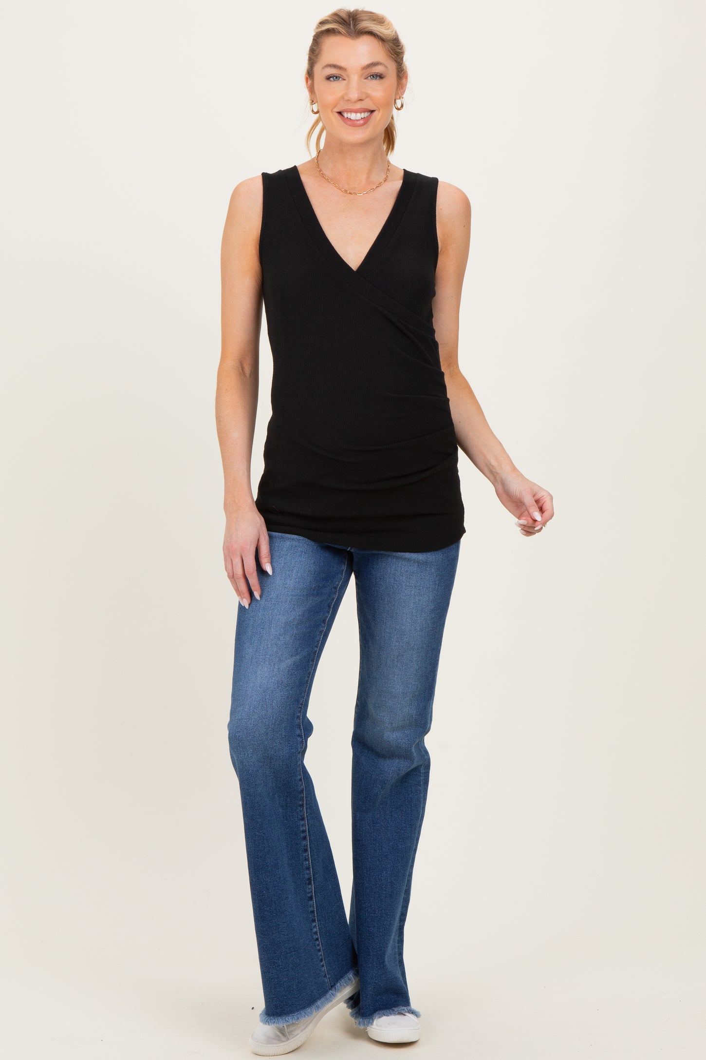 Black Crossover Ruched Maternity Nursing Tank