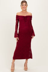 Burgundy Lace Off Shoulder Maternity Maxi Dress