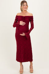 Burgundy Lace Off Shoulder Maternity Maxi Dress