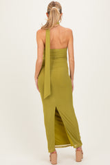 Moss Mesh Overlay Halter Maternity Maxi Dress