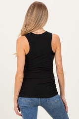 Black Ribbed Sleeveless Ruched Maternity Tank Top