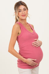Light Pink Ribbed Sleeveless Ruched Maternity Tank Top