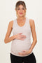 Beige Ribbed Sleeveless Ruched Maternity Tank Top