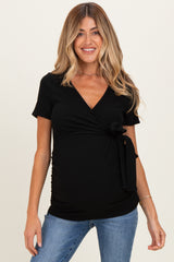 Black Wrap Front Tie Maternity/Nursing Top