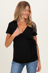 Black Wrap Front Tie Maternity/Nursing Top