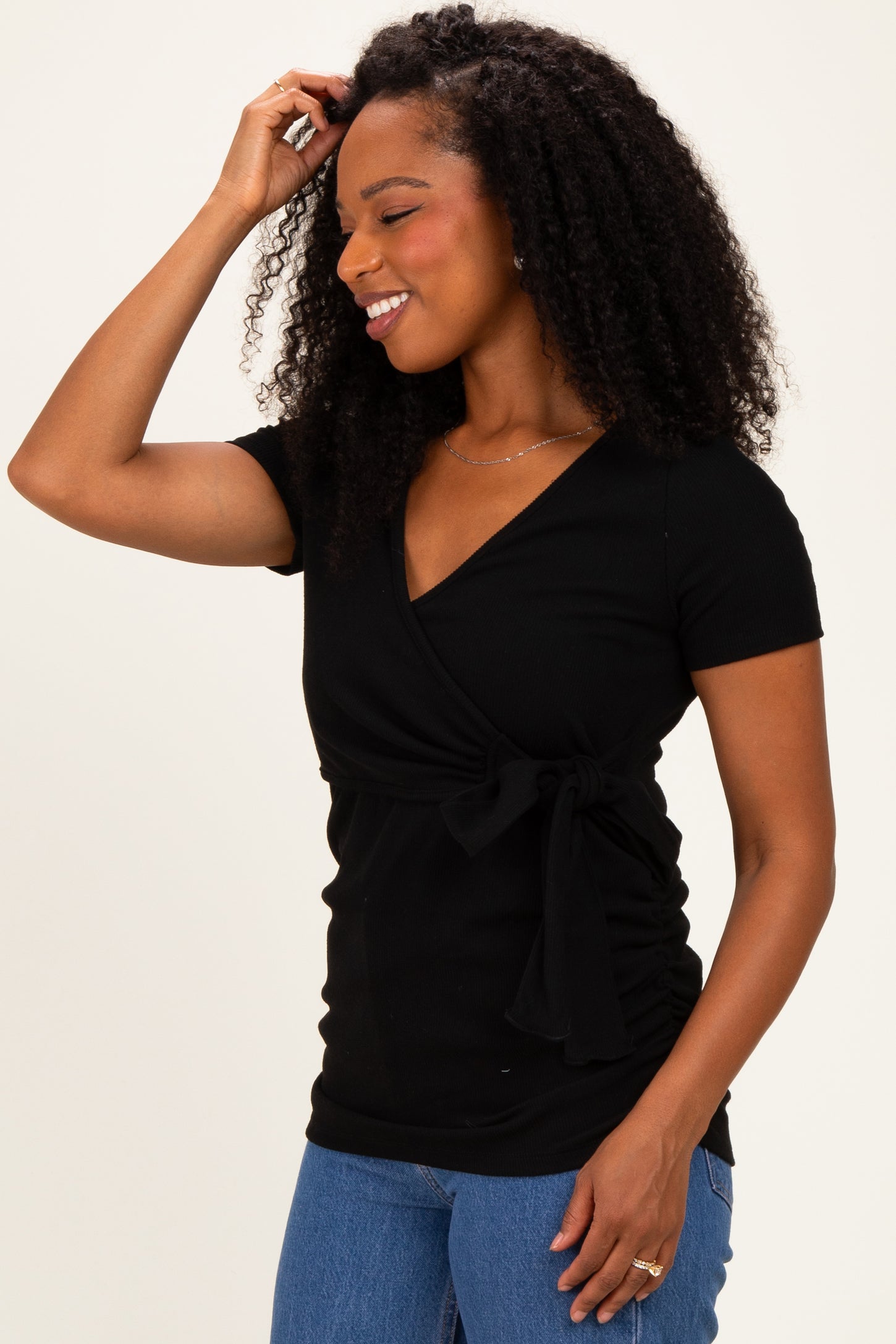 Black Wrap Front Tie Nursing Top