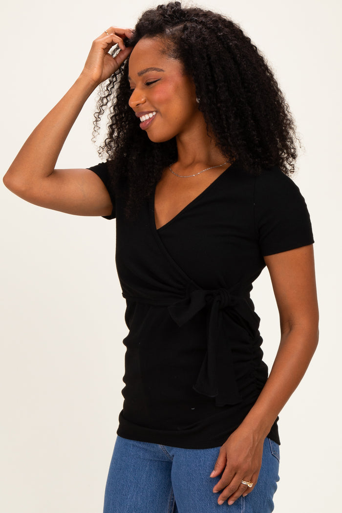 Black Wrap Front Tie Nursing Top