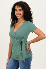 Olive Wrap Front Tie Nursing Top