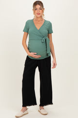 Olive Wrap Front Tie Maternity/Nursing Top