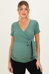 Olive Wrap Front Tie Maternity/Nursing Top