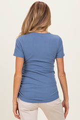 Light Blue Wrap Front Tie Maternity/Nursing Top