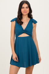 Deep Teal Ribbed Ruffle Twist Front Maternity Swim Dress