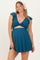 Deep Teal Ribbed Ruffle Twist Front Maternity Swim Dress
