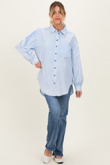 Light Blue Button Down Lightweight Casual Maternity Shirt