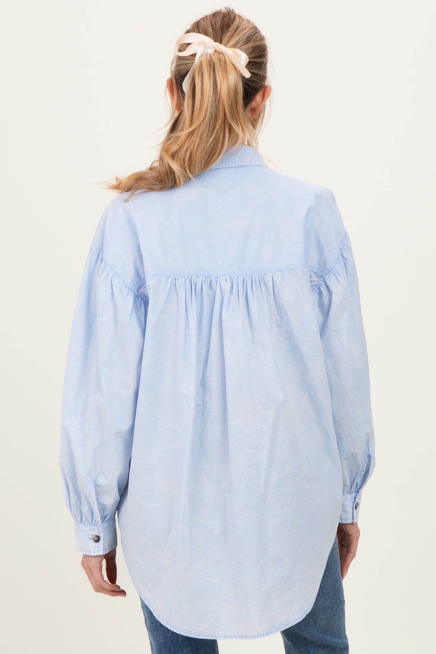 Light Blue Button Down Lightweight Casual Maternity Shirt