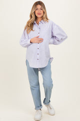 Lavender Button Down Lightweight Casual Maternity Shirt