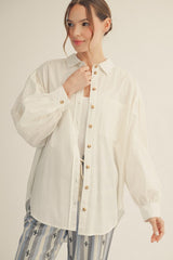 Ivory Button Down Lightweight Casual Maternity Shirt