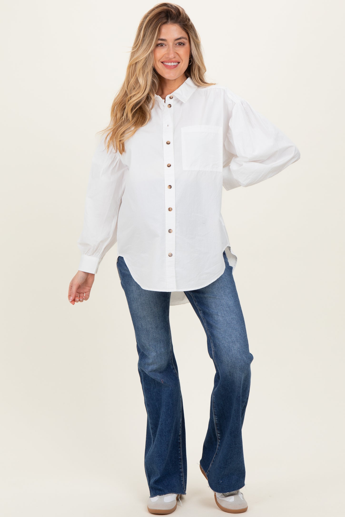 Ivory Button Down Lightweight Casual Maternity Shirt