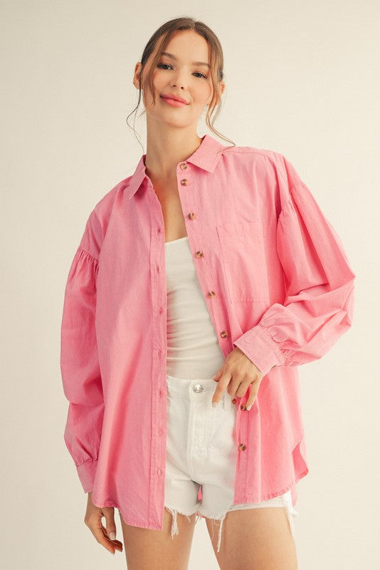 Pink Button Down Lightweight Casual Shirt