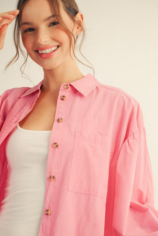 Pink Button Down Lightweight Casual Shirt