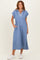 Blue Striped Collared Side Slit Midi Dress