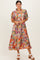 Pink Mix Leaf Print Pocketed Midi Dress