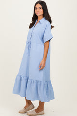Light Blue Striped Button Collared Midi Dress